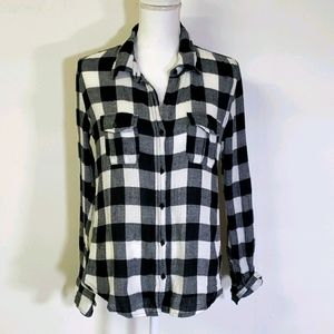 Black and White Checkered Button Long Sleeve Shirt